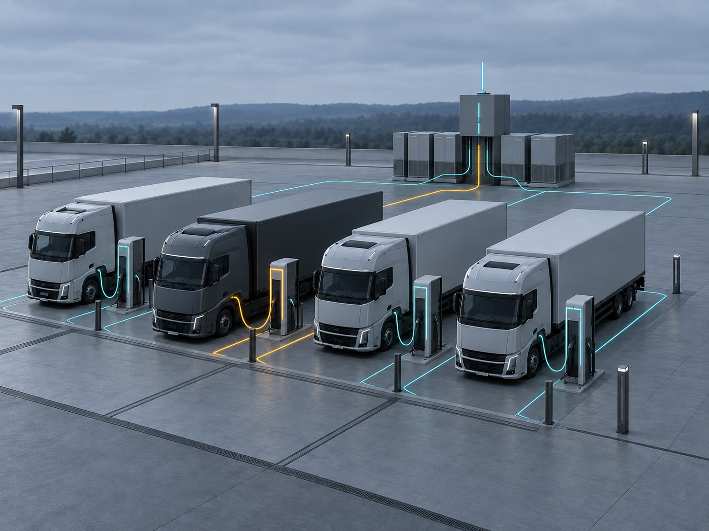 Konzeptionelle Darstellung elektrischer Nutzfahrzeuge als mobile Energiespeicher
