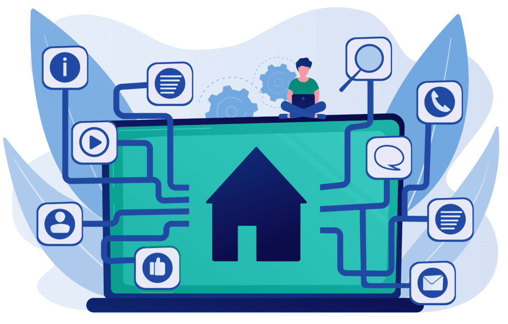 A person sitting on a device that can control many other applications and devices